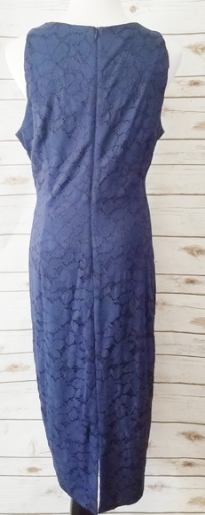 Maggy London Leaf Navy Midi Dress Sz: 16 - Picture 4 of 6